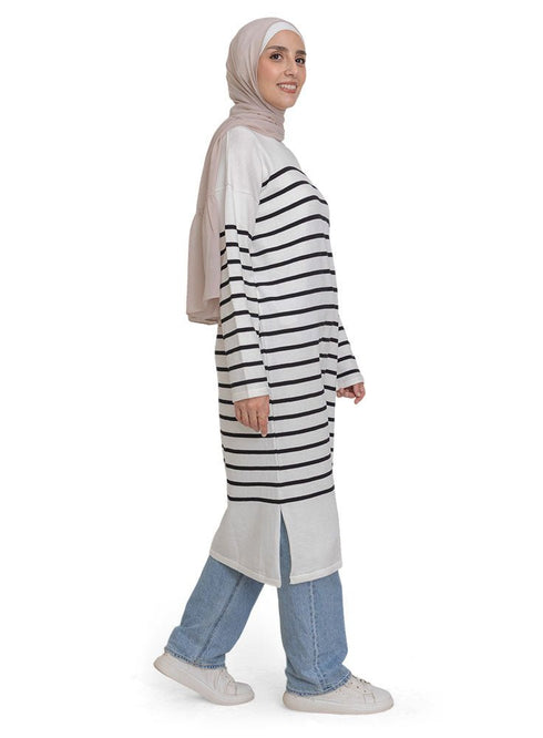 White Short - Striped Dress - Khotwh